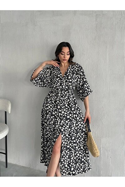 Sunlit Collections !!BİR BEDEN KÜÇÜK TERCİH EDİN!! Kadın Siyah Beyaz Çiçek De...