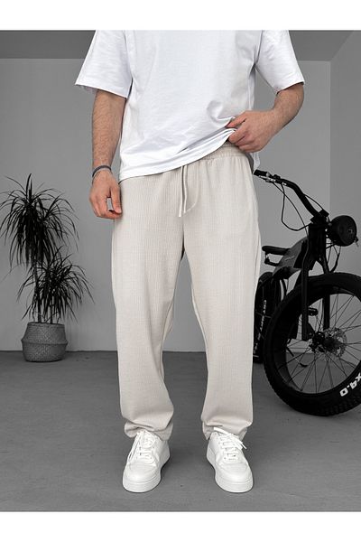 BYBASICMAN Beige Embossed Pipe Leg Trousers Ke-5030