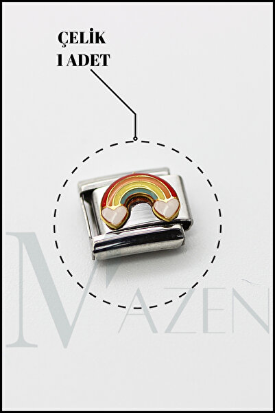 MAZEN 1  Adet Gökkuşağı Figürlü, Karakterli Çelik İtalyan Bileklik Charmı
