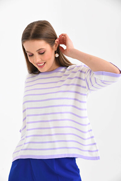 Park Karon Siyah Çizgili Bisiklet Yaka Mevsimlik Salaş Triko Kazak