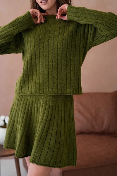 Park Karon Women's Double Knitwear Set with Crew Neck Skirt