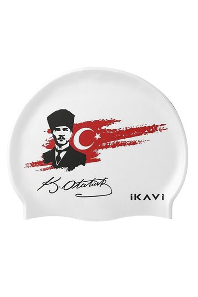 İKAVİ Ataturk and Turkish Flag Printed Silicone Swimming Cap