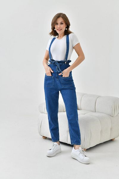 Park Karon Salopetă de damă din denim albastru închis - Salopetă de grădinărit cu talie elastică