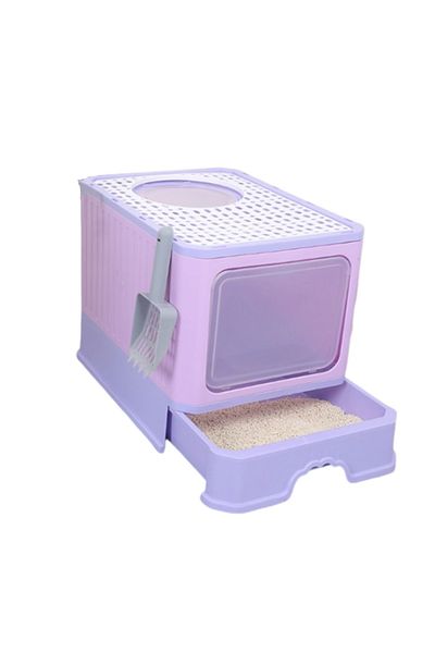 KidLe Foldable Cat Litter Box with Lid Cat Litter Tray Litter Basin for Cats