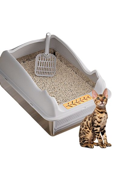 KidLe Stainless Steel Cat Litter Box Metal Cat Litter Box