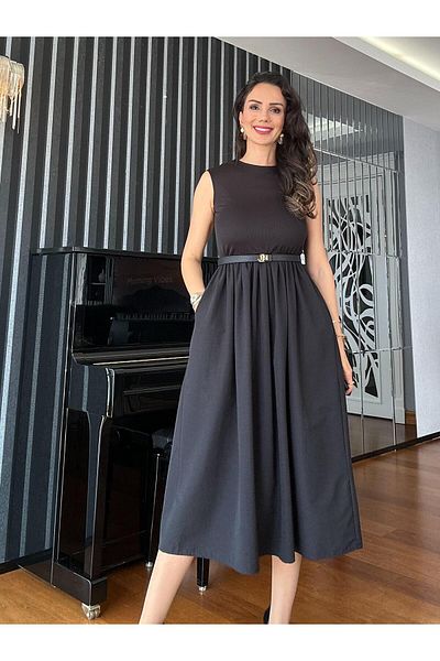Atelier Derin Rochie fără mâneci cu buzunare din bumbac cu nervuri