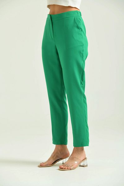 Park Karon Green Buttoned Datay Fabric Women's Trousers
