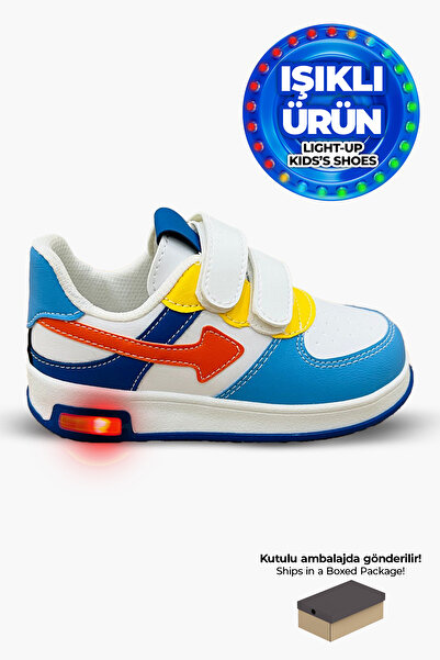Beınsteps Çocuk Spor Ayakkabı Sneaker Ortopedik Nefes Alır Mavi Turuncu Çocuk ve Bebek Işıklı Spor Ayakkabı