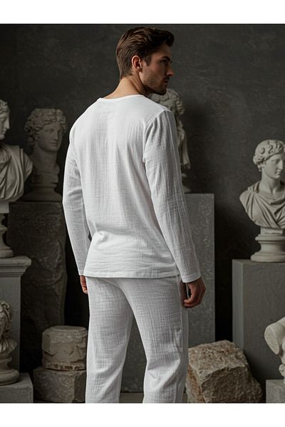 Combattente Ανδρικό Σετ Πυτζάμες Organic Muslin - Natural Natural-oeko Tex Certified