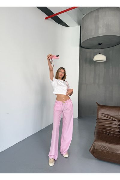 BEJNA Women's Pink Striped Cotton Loose Pants