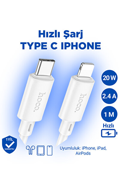 Hoco X88 20w Pd Lightning To Type-c Iphone Uyumlu Hızlı Şarj Veri Kablosu Beyaz 1 Metre