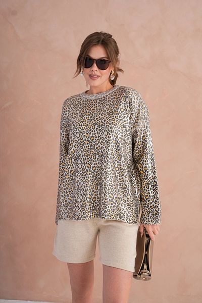 Park Karon Pulover de damă, cu gât roșu, leopard, tricotaj casual