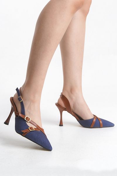 FOLLOWIN Livons Denim Blugi bleumarin cu vârf ascuțit, cu cataramă închisă, pantofi cu toc stiletto pentru femei