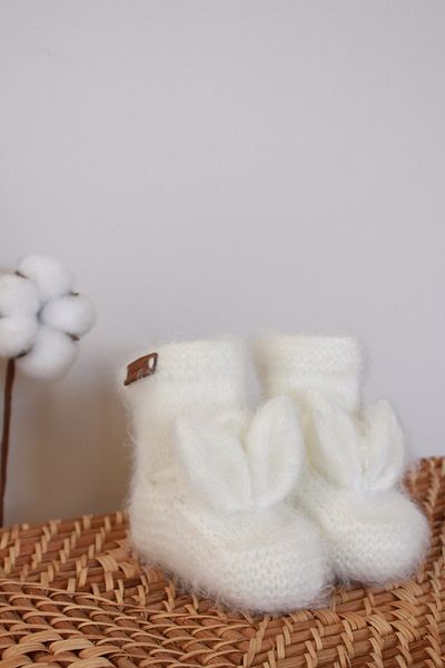 OhlalaKoala White Rabbit Ear Knitted Booties Baby 0-12 Months
