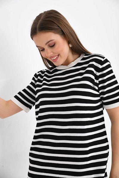 Park Karon Γυναικείο πλεκτό φόρεμα με ριγέ Crew Neck
