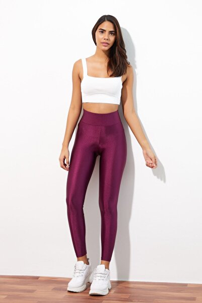 MRS.MODA Colanți Disco strălucitori pentru femei, cu talie prune