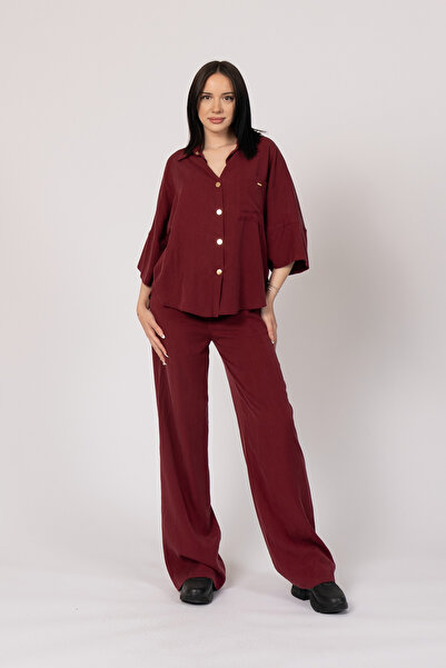 MissVina طقم جاكيت مشروط وبنطلون بخصر مطاطي 1208