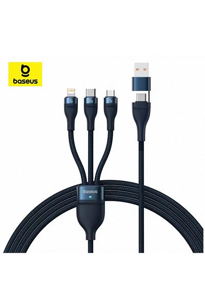 Baseus 1.2 M Blue 3 In 2 Usb Type C Cable For Iphone 15 14 13 12 Promax 11 Charger Cable