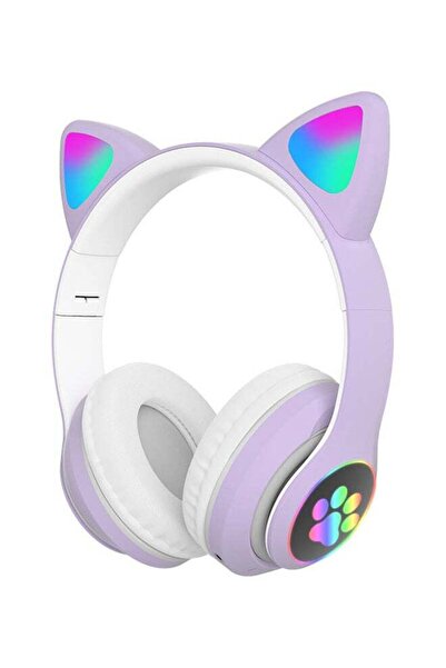 Generic سماعة أذن قطة قابلة للطي بتقنية البلوتوث 5.0، لون أرجواني
