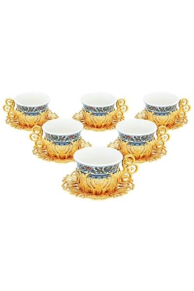 FARİKA طقم قهوة توبكابي توليب 6 أشخاص (ذهبي) (صنع في تركيا)