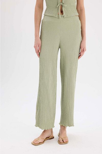 DeFacto Wide Leg Wide Leg Elastic Waist Basic Plain Wrinkle Pants D3570Ax25Sp