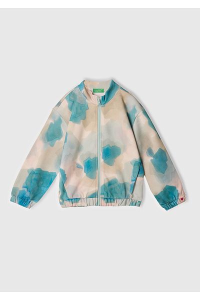 United Colors of Benetton Hanorac oversize ușor pentru fete, cu amestec albastru, cu logo-ul complet cu etichetă