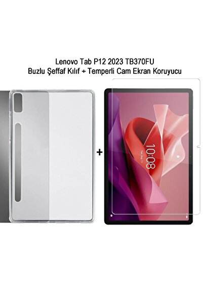 UKSCASE Lenovo Tab P12 TB370FU Tablet (ZACH0125TR) Uyumlu Şeffaf Kılıf + Temp...