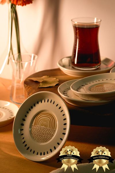 Heda Porselen Yakamoz 6 Adet 12 Cm Porselen Çay Tabağı Kırık Beyaz
