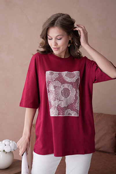 Park Karon Велосипедний комір з тюлевими деталями, оверсайз, базова футболка