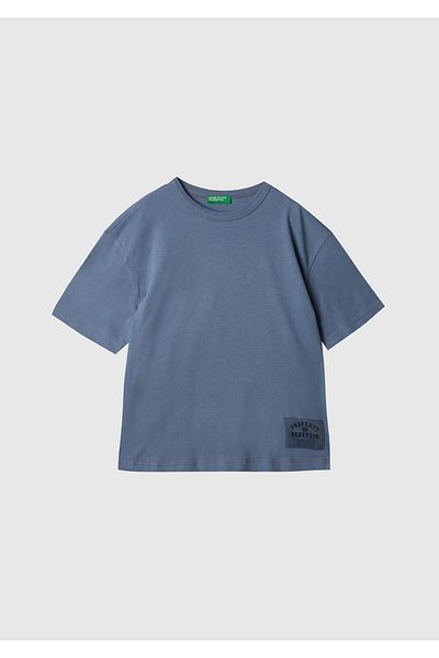 United Colors of Benetton Tricou supradimensionat pentru băiat cu imprimeu albastru Airman