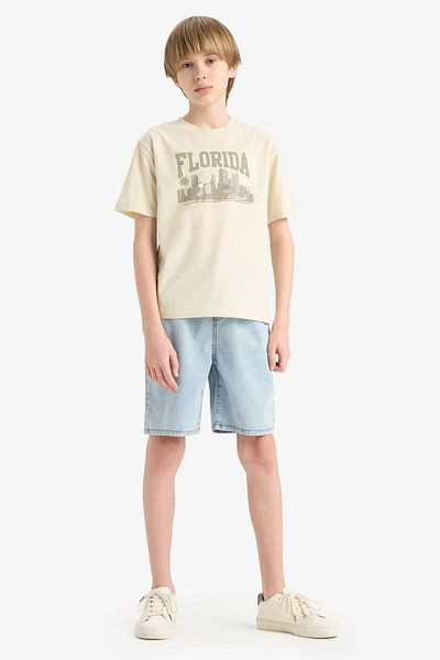 DeFacto Boy's Crew Neck Printed Short Sleeve T-Shirt E6320A825Hs