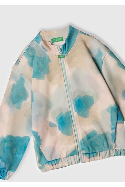 United Colors of Benetton Hanorac oversize ușor pentru fete, cu amestec albastru, cu logo-ul complet cu etichetă