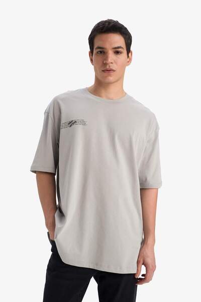 DeFacto 100% Cotton Oversize Wide Fit Crew Neck Back Printed Short Sleeve T-Shirt W6097Az25Sm