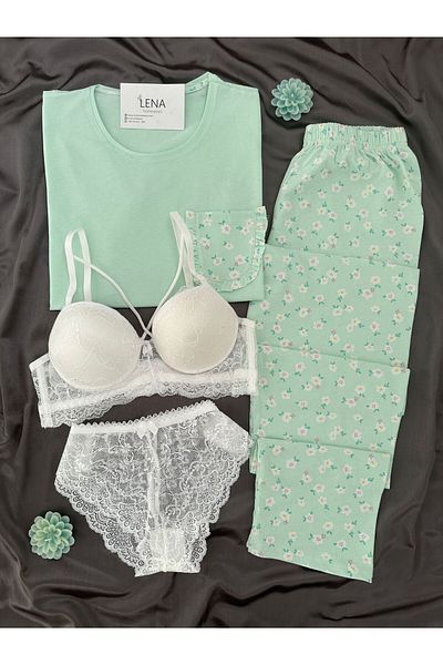 Lena Homewears Set de pijamale din bumbac cu mâneci scurte Groset Four