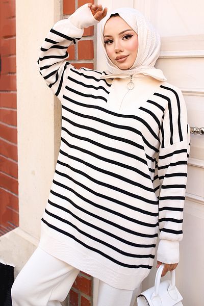 giyze Striped Knitwear Suit Stone Color 3110