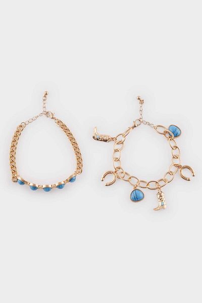 DeFacto Women's Blue Stone 2-Piece Bracelet E4520Axns
