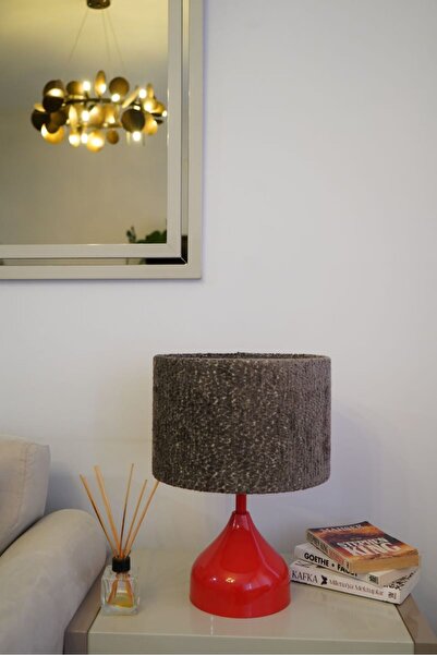 retro home design Kırmızı Ayaklı Dokuma Kahverengi Şapkalı El Yapımı Abajur M...