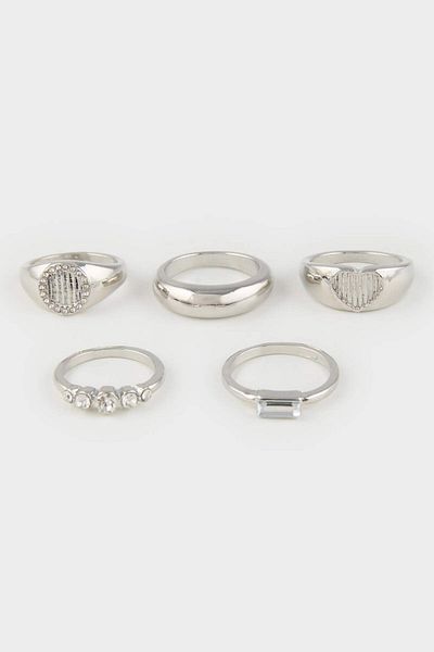 DeFacto Afra X Stone 5-Piece Silver Ring E9094Axns
