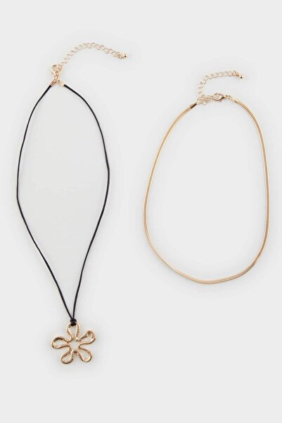 DeFacto Women's Floral 2-Piece Gold Necklace E6465Axns