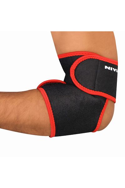 Nivia Elbow Support | Black/Red | Size L | Orthopaedic Fit | Pain Relief | Sports & Workout