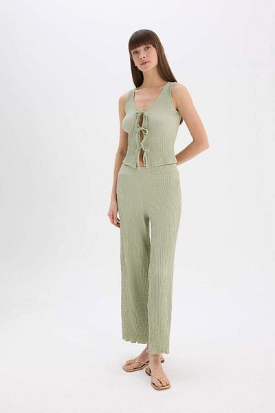 DeFacto Wide Leg Wide Leg Elastic Waist Basic Plain Wrinkle Pants D3570Ax25Sp