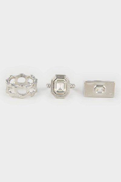 DeFacto Women's Stone 3-Piece Silver Ring E9093Axns