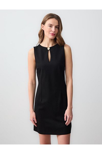 Jimmy Key Black Slim Fit Round Neck Sleeveless Mini Knitted Dress