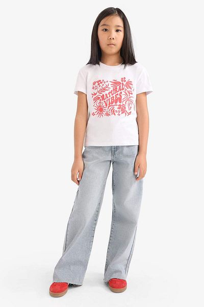 DeFacto Girl's Crew Neck Printed Short Sleeve T-Shirt E5893A825Sm
