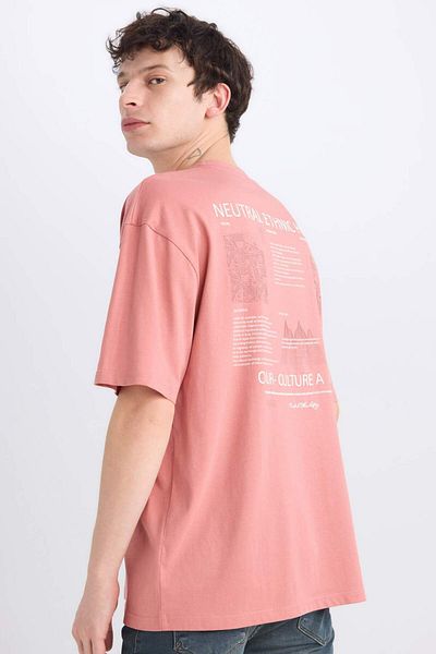DeFacto Tricou cu mânecă scurtă, 100% bumbac, supradimensionat, cu croială largă, cu decolteu rotund, imprimat pe spate E0589ax25sm