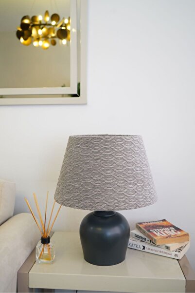 retro home design Antrasit Ayaklı Dokuma Ekru Şapkalı El Yapımı Abajur Masa L...