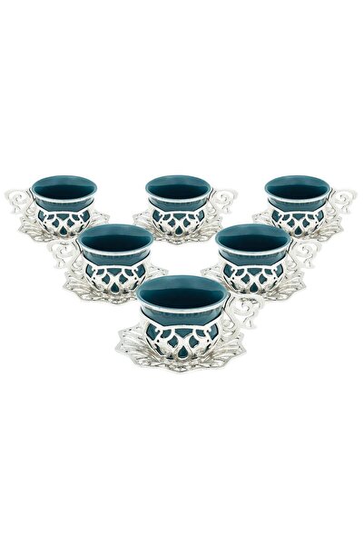FARİKA طقم قهوة سلطان الأخضر (أبيض) لستة أشخاص (صنع في تركيا)
