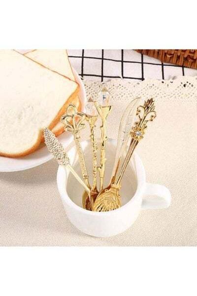 HALAMODO 6-Piece Royal Style Mini Coffee Spoons And Fork Set Gold 11.8 x 2centimeter