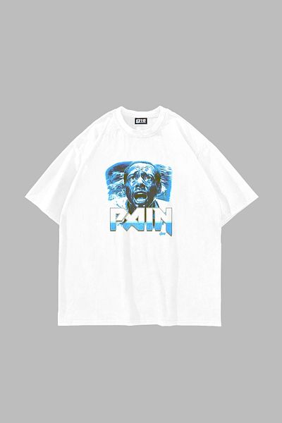 Sekizbiraltı Πόνος εμπριμέ Oversize Unisex Λευκό Tshirt