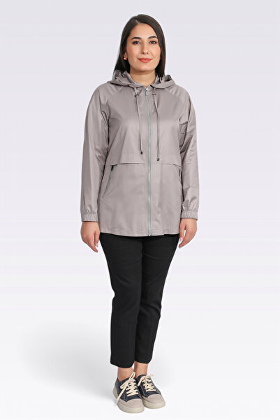 TOLGA SARAÇOĞLU 60128 Gray Thin Fabric Unlined Hooded Coat